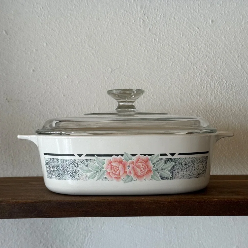Vintage‎ CorningWare Silk and Roses A-2-B 2 Liter Casserole Dish with Lid